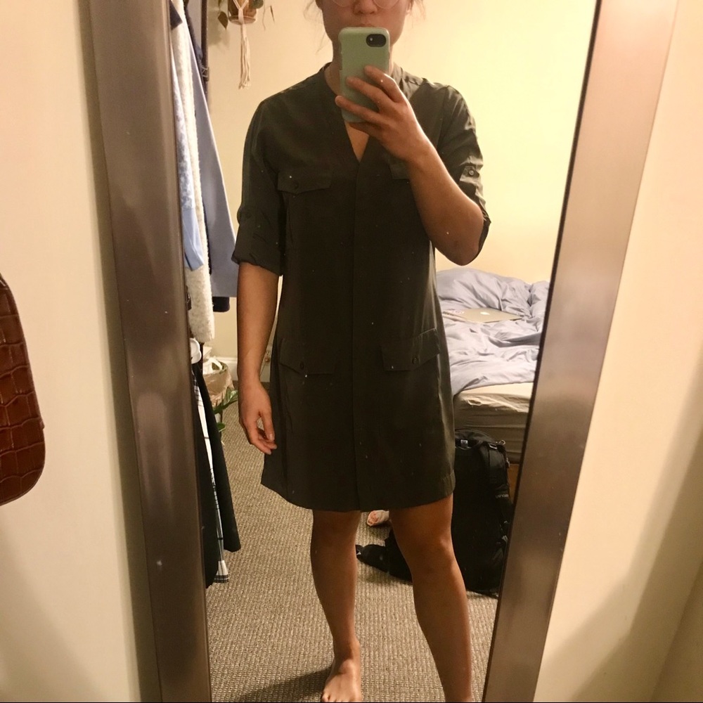 Olive Green Express Button Down Dress - Picture 4 of 4
